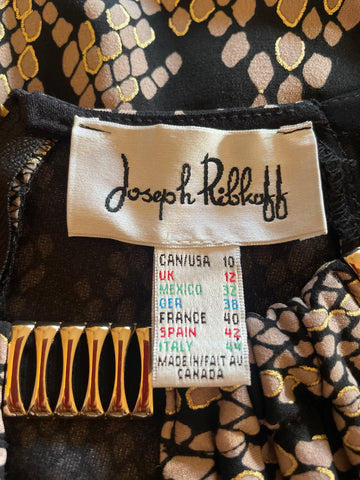 JOSEPH RIBKOFF BLACK & GOLD KEYHOLE NECKLINE STRETCH JERSEY PENCIL DRESS SIZE 12