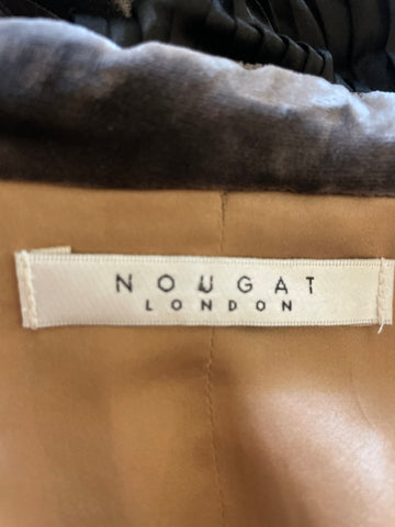 NOUGAT BROWN VELVET KNIFE PLEATED FRILL TRIMMED JACKET SIZE 3 APPROX 14