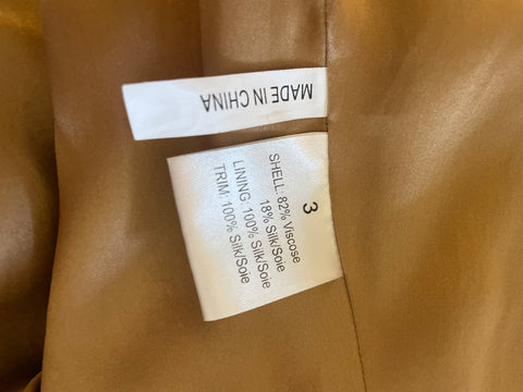 NOUGAT BROWN VELVET KNIFE PLEATED FRILL TRIMMED JACKET SIZE 3 APPROX 14