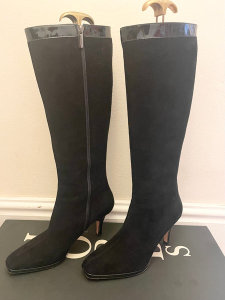 HOBBS BLACK SUEDE KNEE LENGTH HEEL BOOTS SIZE 6/39