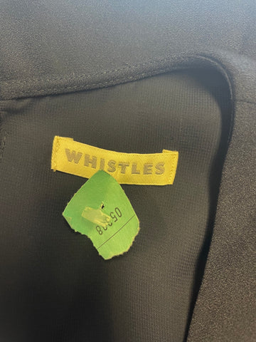 WHISTLES NAVY BLUE RHINESTONE TRIMMED V NECK SLEEVELESS PENCIL DRESS SIZE 8