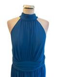 GODDIVA BLUE HIGH REAR TIE NECK LONG EVENING DRESS SIZE 14