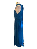 GODDIVA BLUE HIGH REAR TIE NECK LONG EVENING DRESS SIZE 14