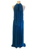 GODDIVA BLUE HIGH REAR TIE NECK LONG EVENING DRESS SIZE 14