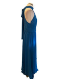 GODDIVA BLUE HIGH REAR TIE NECK LONG EVENING DRESS SIZE 14
