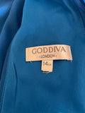 GODDIVA BLUE HIGH REAR TIE NECK LONG EVENING DRESS SIZE 14