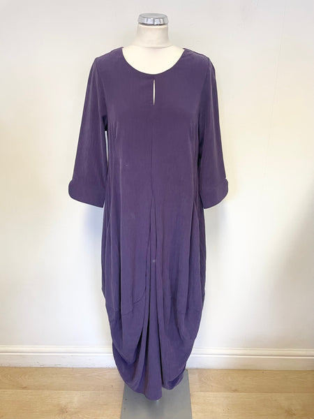 SAHARA PURPLE 3/4 SLEEVED TULIP SKIRT MIDI DRESS SIZE 1 UK 10/12