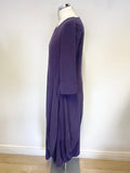 SAHARA PURPLE 3/4 SLEEVED TULIP SKIRT MIDI DRESS SIZE 1 UK 10/12