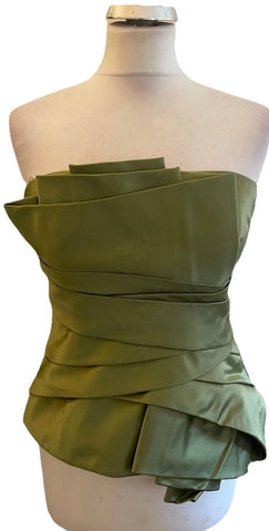 BRAND NEW FRANK USHER DUSK GREEN SATIN STRAPLESS BUSTIER WITH ADDITIONAL STRAPS SIZE 12