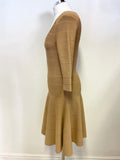 WHISTLES CAMEL SCOOP NECK 3/4 SLEEVED FIT & FLARE DRESS SIZE 12
