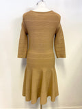 WHISTLES CAMEL SCOOP NECK 3/4 SLEEVED FIT & FLARE DRESS SIZE 12