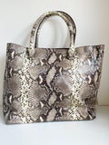 LK BENNETT BROWN & CREAM PYTHON LEATHER LARGE TOTE BAG