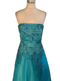 YVE LONDON TURQUOISE BEADED,JEWEL & SEQUINNED NET BALL GOWN WITH WRAP SIZE M