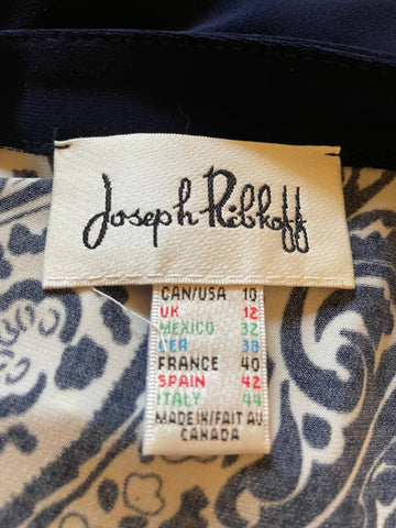 JOSEPH RIBKOFF NAVY BLUE & WHITE SEQUIN PRINT & STRIPED OCCASION DRESS SIZE 12