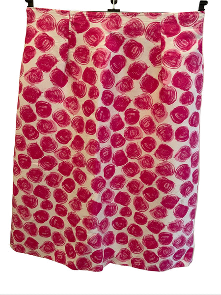 L.K. BENNETT 100% SILK CERISE & WHITE SPOT PRINT A-LINE SKIRT  SIZE 10