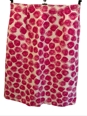 L.K. BENNETT 100% SILK CERISE & WHITE SPOT PRINT A-LINE SKIRT  SIZE 10