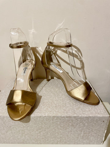 BRAND NEW LK BENNETT OMYA GOLD LEATHER MID HEEL SANDALS SIZE 2.5/35