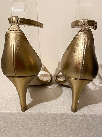 BRAND NEW LK BENNETT OMYA GOLD LEATHER MID HEEL SANDALS SIZE 2.5/35