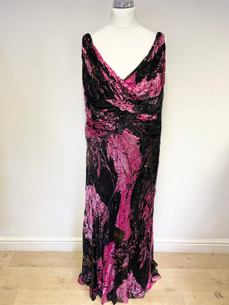 VENI INFANTINO FOR RONALD JOYCE BLACK & CERISE PINK BEADED TRIM LONG EVENING DRESS SIZE 22