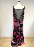 VENI INFANTINO FOR RONALD JOYCE BLACK & CERISE PINK BEADED TRIM LONG EVENING DRESS SIZE 22
