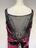 VENI INFANTINO FOR RONALD JOYCE BLACK & CERISE PINK BEADED TRIM LONG EVENING DRESS SIZE 22
