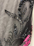 VENI INFANTINO FOR RONALD JOYCE BLACK & CERISE PINK BEADED TRIM LONG EVENING DRESS SIZE 22