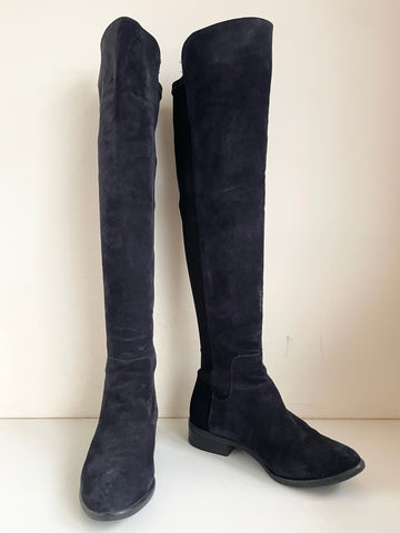 CLARKS NAVY BLUE SUEDE KNEE LENGTH BOOTS SIZE 3/35.5