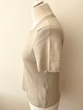 JAEGER BEIGE COTTON BLEND SHORT SLEEVE FINE KNIT JUMPER SIZE M