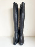 BODEN BLACK LEATHER 50/50 ELASTICATED REAR KNEE LENGTH WEDGE HEEL BOOTS SIZE 3.5/36