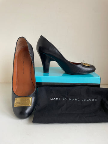 MARC BY MARC JACOBS BLACK LEATHER WORKWEAR HEEL COURT SHOES SIZE 5/38