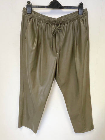 NEW ZARA DARK TAUPE FAUX LEATHER TAPERED LEG HIGH RISE CROP TROUSERS SIZE XL