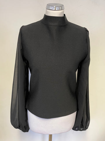 BRAND NEW WITH TAGS KAREN MILLEN BLACK BANDAGE KNIT CHIFFON SLEEVE TOP SIZE L