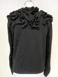COS BLACK 100% WOOL RUFFLE TRIM LONG SLEEVED JUMPER SIZE S