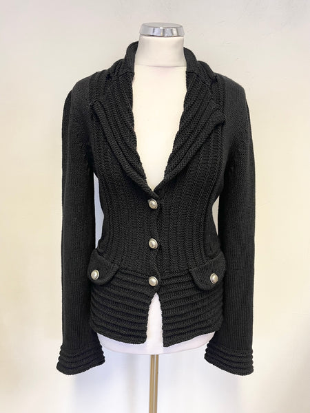 EMPORIO ARMANI BLACK COLLARED V NECK FITTED CARDIGAN/JACKET SIZE 42 UK 10