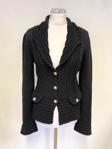 EMPORIO ARMANI BLACK COLLARED V NECK FITTED CARDIGAN/JACKET SIZE 42 UK 10