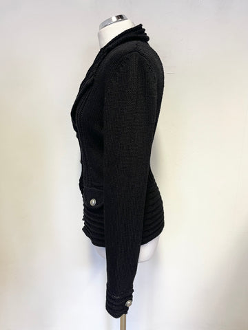 EMPORIO ARMANI BLACK COLLARED V NECK FITTED CARDIGAN/JACKET SIZE 42 UK 10