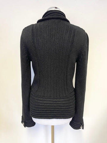EMPORIO ARMANI BLACK COLLARED V NECK FITTED CARDIGAN/JACKET SIZE 42 UK 10