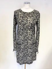 GERARD DAREL BLACK,GREY & CREAM LEOPARD PRINT 100% WOOL KNIT DRESS SIZE 3 UK 12
