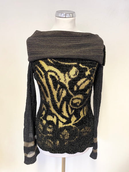 SAVE THE QUEEN BLACK & GOLD WIDE NECK ALPACA BLEND LONG SLEEVED JUMPER SIZE M