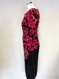GINA BACCONI BLACK & RED FLORAL PRINT STRETCH JERSEY PENCIL DRESS SIZE 12