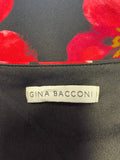 GINA BACCONI BLACK & RED FLORAL PRINT STRETCH JERSEY PENCIL DRESS SIZE 12