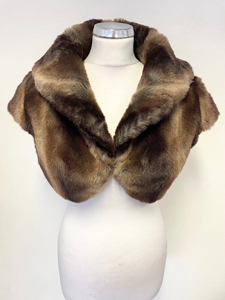 KAREN MILLEN BROWN FAUX FUR COLLARED BOLERO JACKET SIZE 10