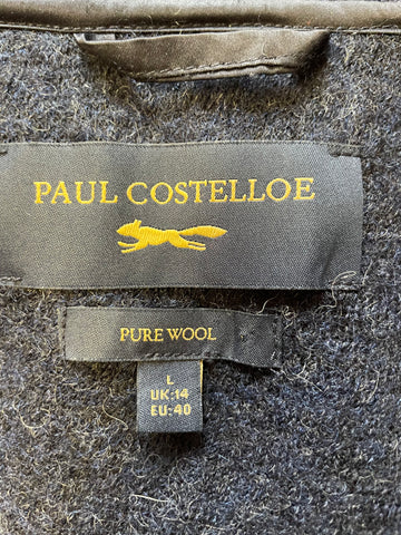 PAUL COSTELLOE 100% WOOL NAVY BLUE LONG SLEEVED COAT SIZE 14