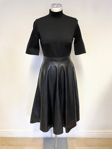 MARELLA SPORT BLACK JERSEY SHORT SLEEVE WITH FAUX LEATHER SKIRT FIT &  FLARE DRESS SIZE 8