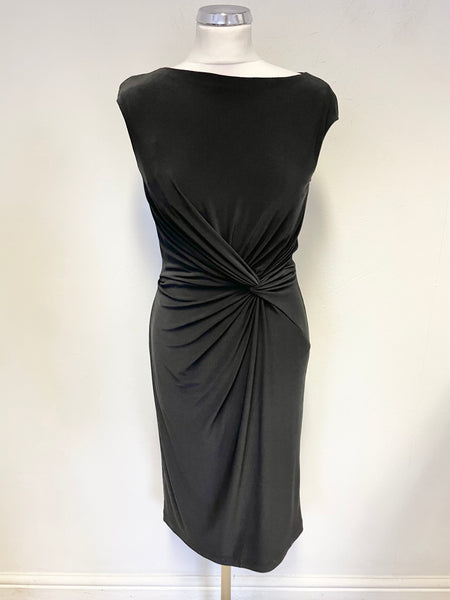 RALPH LAUREN BLACK SLEEVELESS TWIST FRONT SLEEVELESS PENCIL DRESS SIZE 6 UK 10
