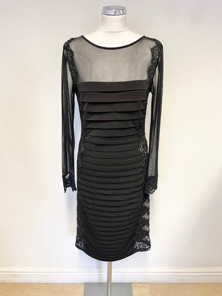 MINT VELVET BLACK MESH LACE PANELLED SPECIAL OCCASION PENCIL DRESS SIZE 14