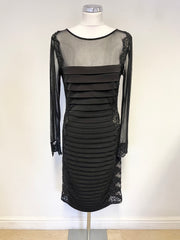 MINT VELVET BLACK MESH LACE PANELLED SPECIAL OCCASION PENCIL DRESS SIZE 14
