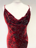 MONSOON TWILIGHT RED & BLACK VELOUR FINE STRAP LONG EVENING DRESS SIZE 14