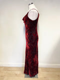 MONSOON TWILIGHT RED & BLACK VELOUR FINE STRAP LONG EVENING DRESS SIZE 14