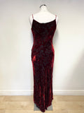 MONSOON TWILIGHT RED & BLACK VELOUR FINE STRAP LONG EVENING DRESS SIZE 14